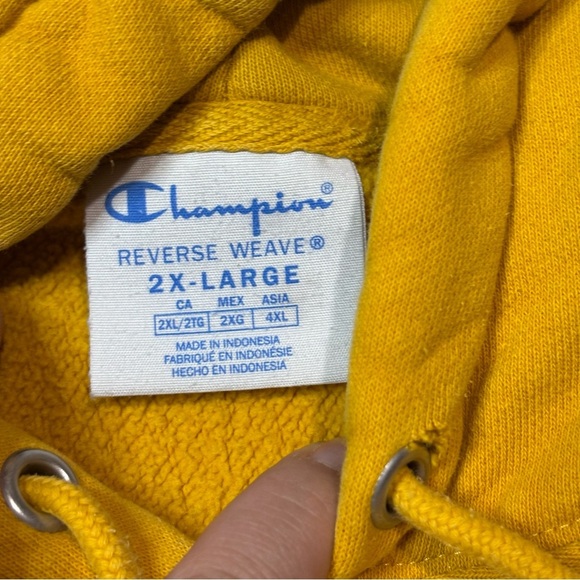 Vintage 90’s Champion Reverse Weave Warmup Hoodie Sweatshirt Yellow Men’s Sz 2XL - Picture 3 of 5